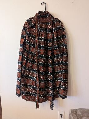 Hand Crafted African Print Cotton Brown Patterned Tie- Elastic Waist Long XL